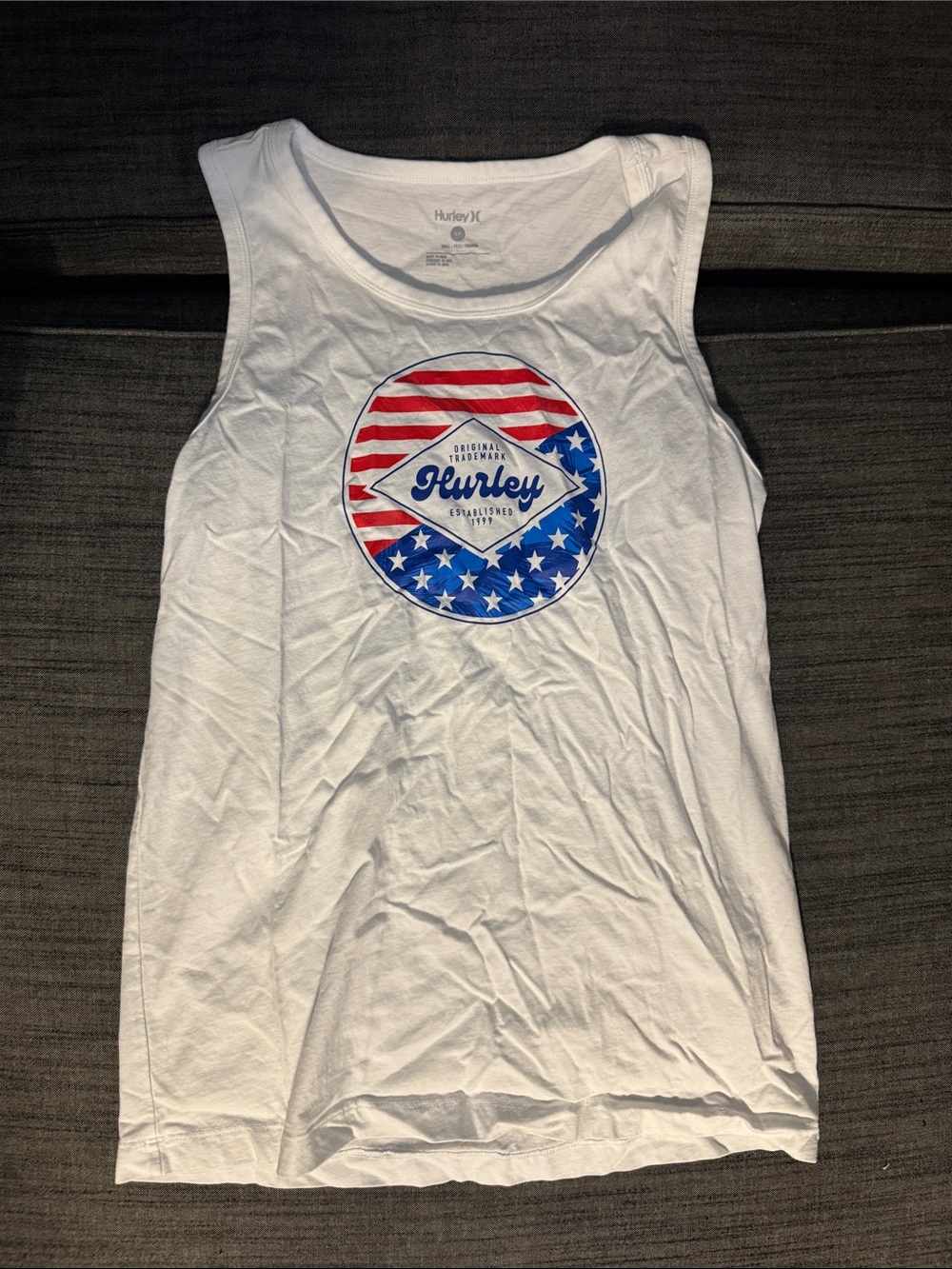 Hurley White Sleeveless Tank with Red & Blue Circle Logo